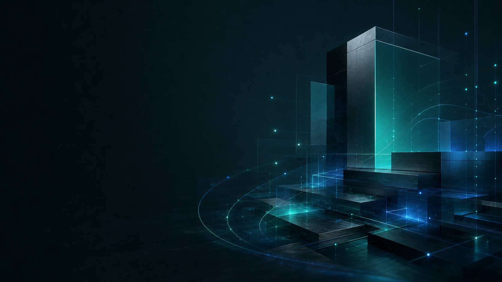 An abstract modular digital architecture connected by precise streams of light.